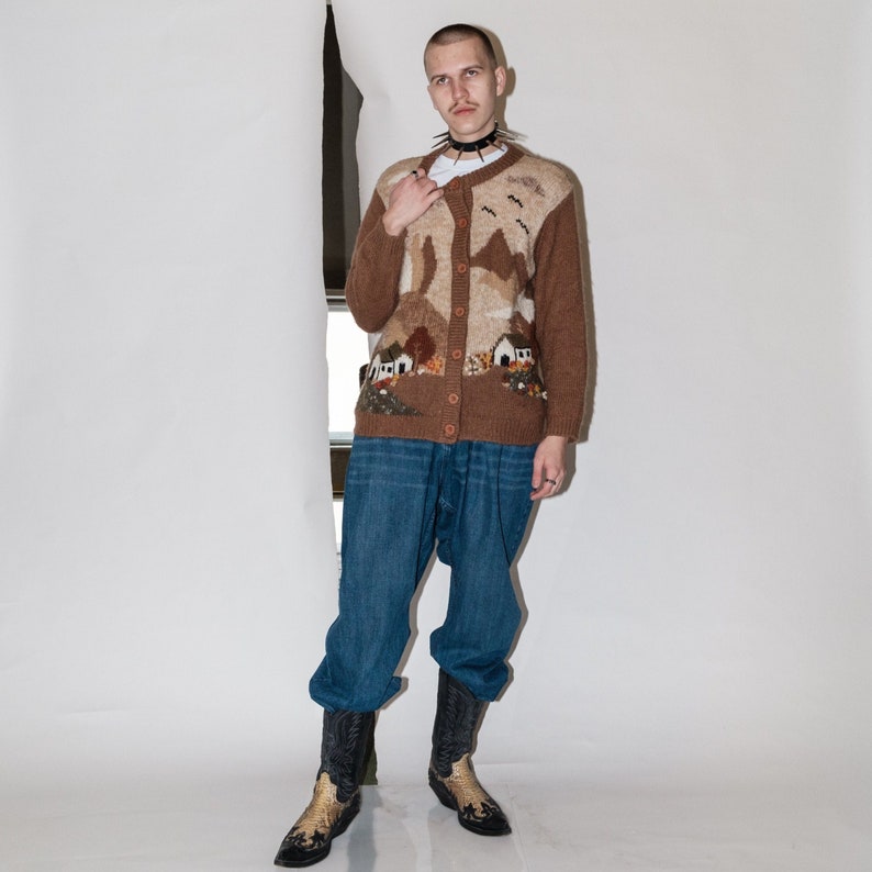 90s Vintage adorable cottage print cardigan in muted tones