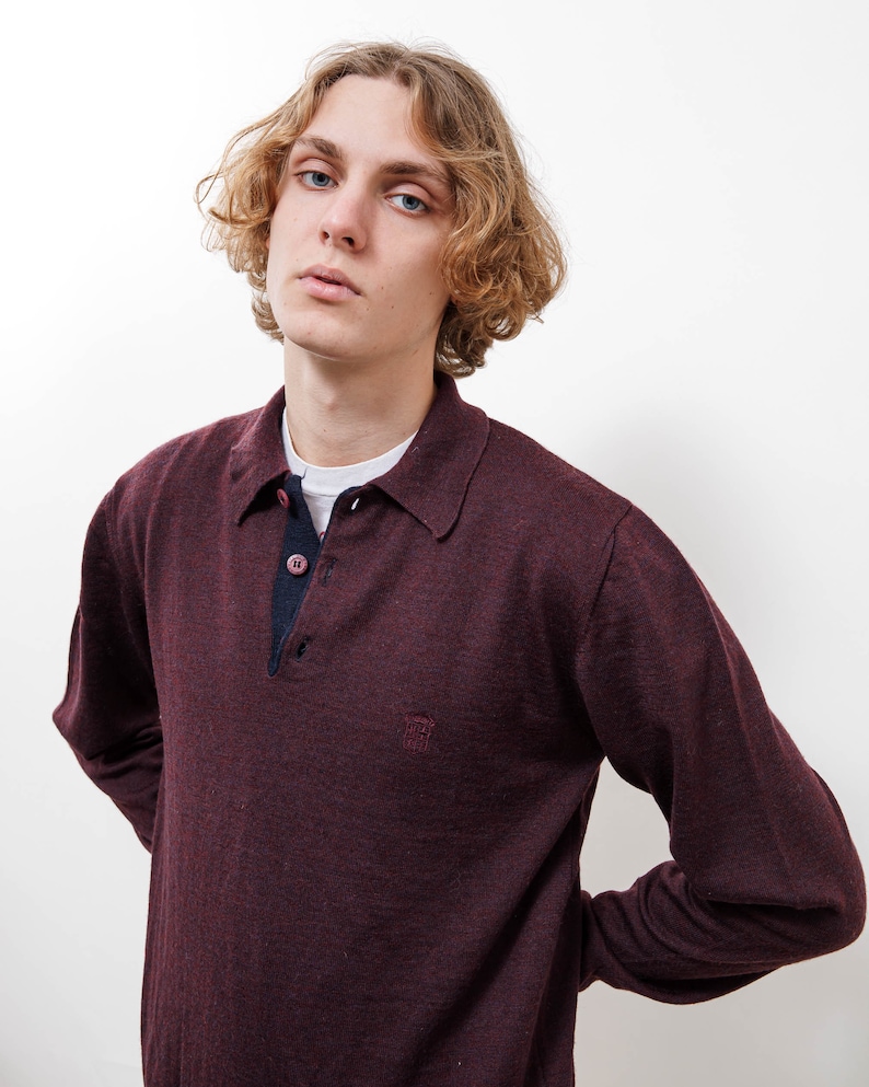 Vintage 80s Burgundy Sea Army Polo Knitted Jumper Men S