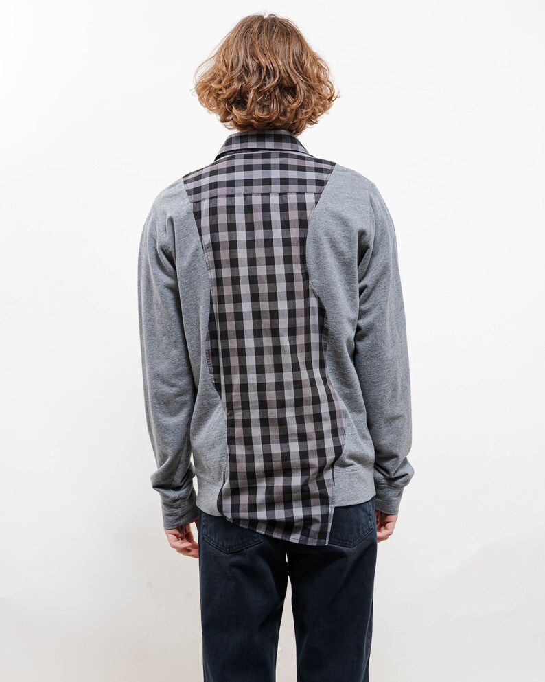 Vintage Reworked Grey Check Shirt Sweatshirt Sleeve Unisex M