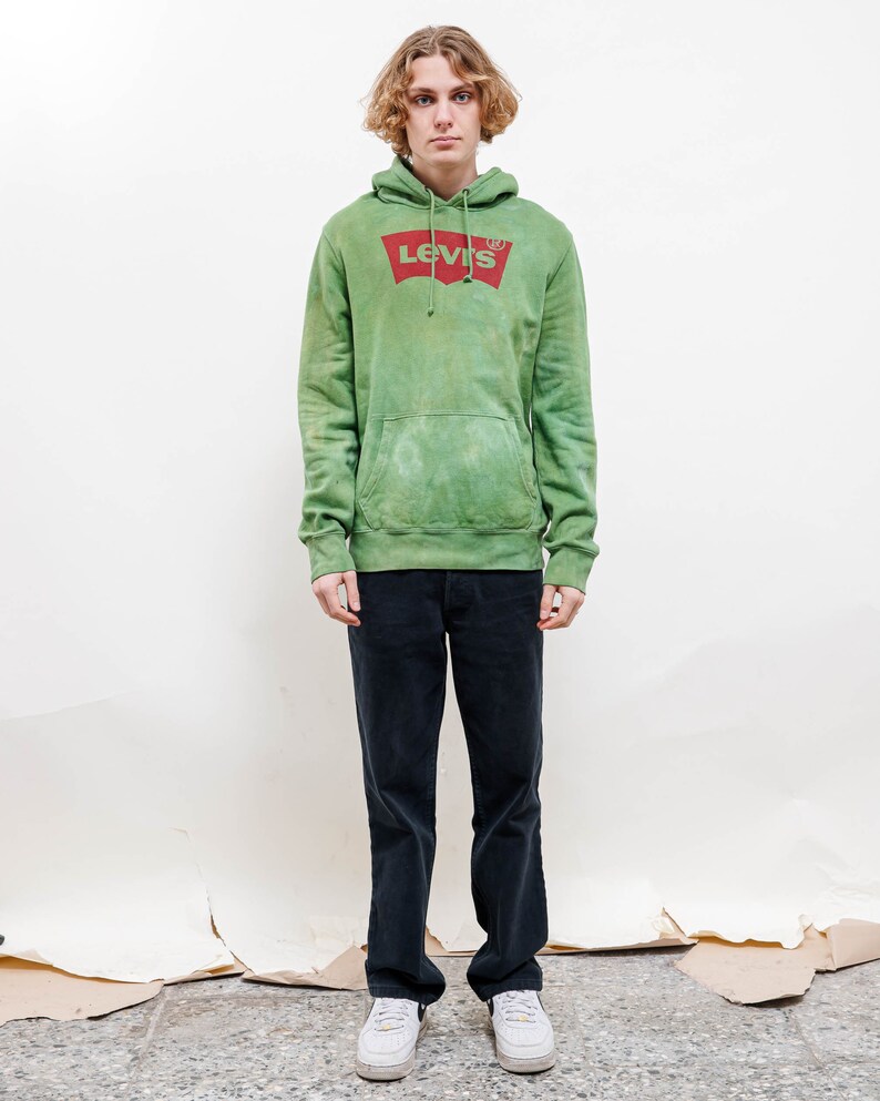 Vintage Reworked Green Tie Dye Spellout Hoodie Unisex M