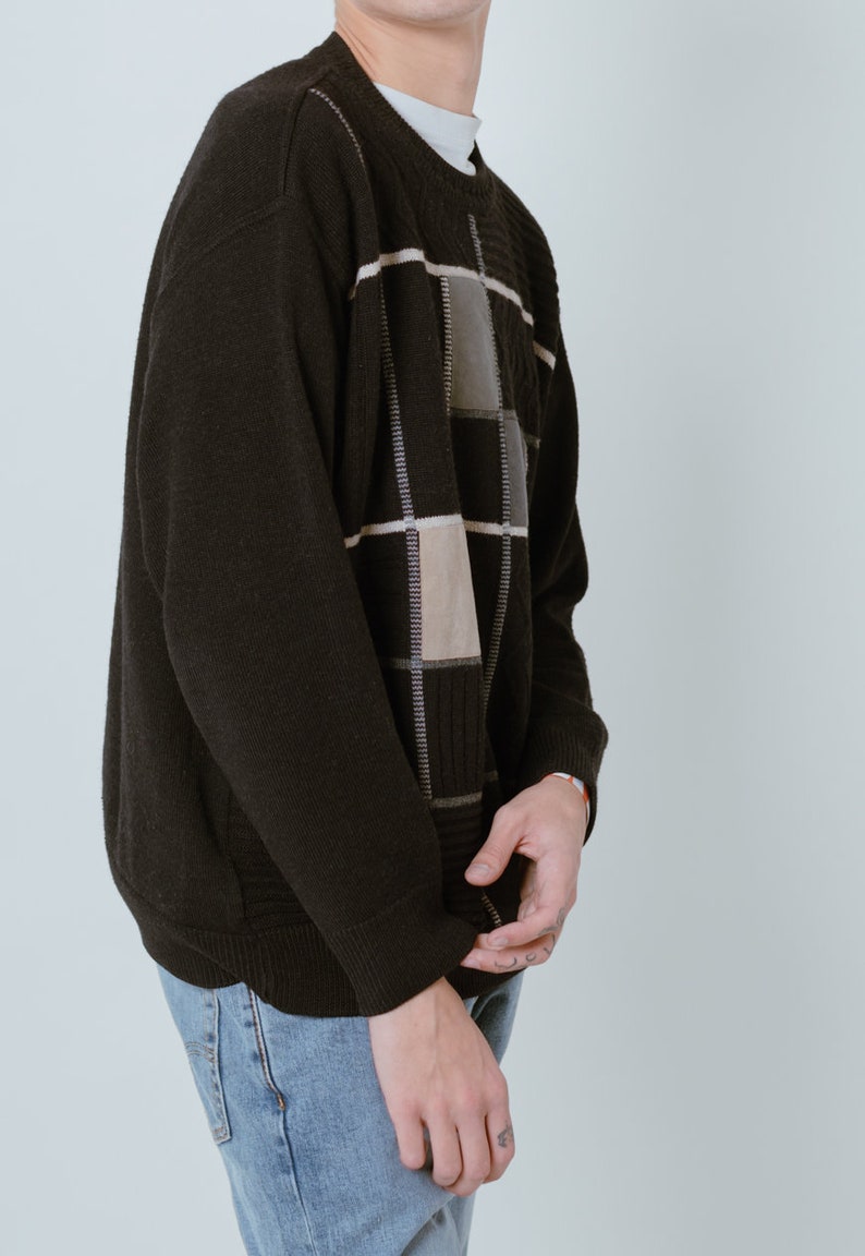 Vintage Round Neck Grandad Wool Sweater in Multi Knit M