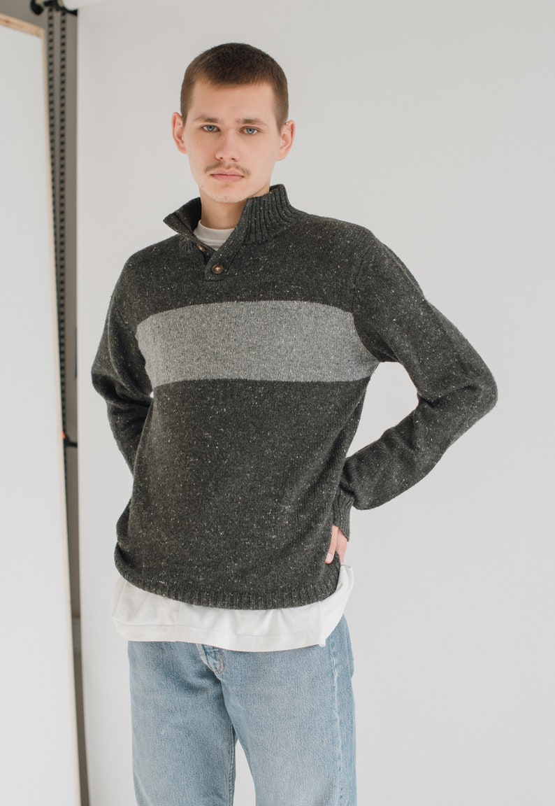 Vintage 90s Relaxed Fit High Neck Knitwear Jumper in Grey M