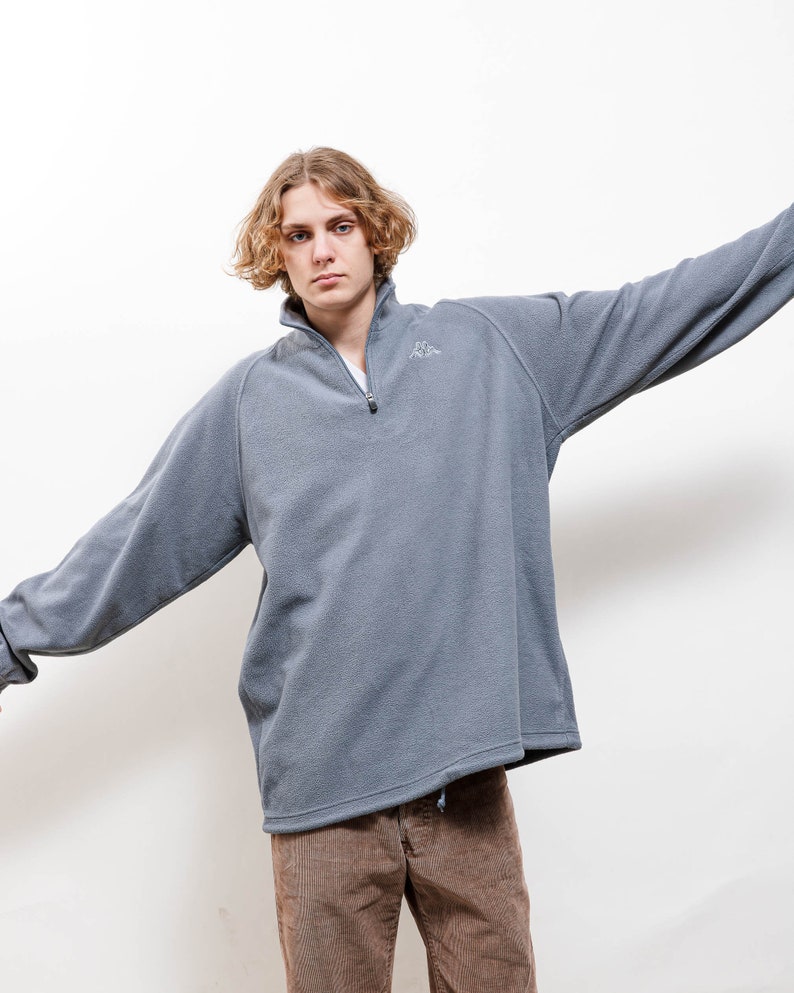 Vintage 90s Solid Grey Fleece Half Zip Jumper Unisex XL