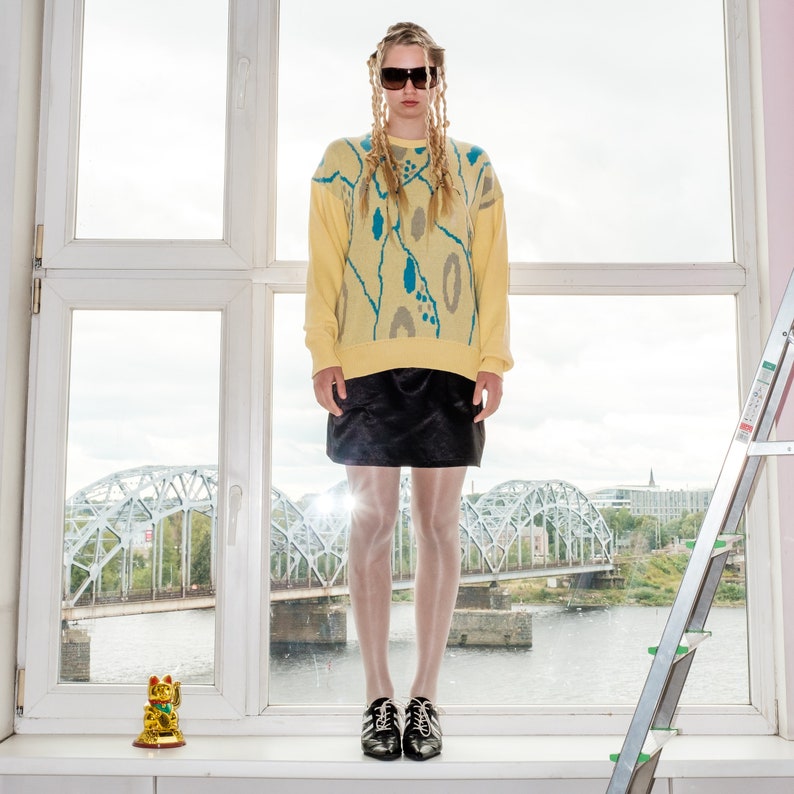 90s Vintage retro abstract print trendy jumper in yellow