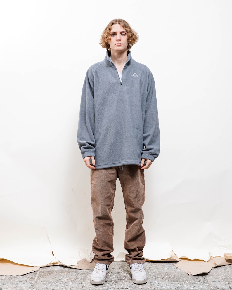 Vintage 90s Solid Grey Fleece Half Zip Jumper Unisex XL