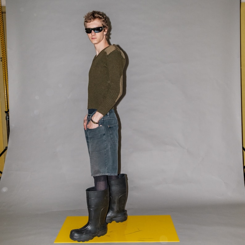 90s Vintage slim fit warm ribbed jumper in army green