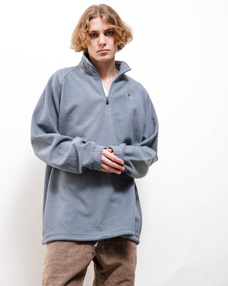 Vintage 90s Solid Grey Fleece Half Zip Jumper Unisex XL