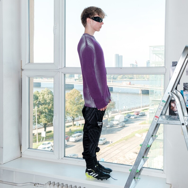 Y2K Vintage reworked ribbed jumper in purple & silver