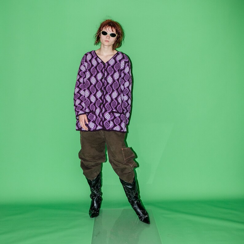 90s Vintage DNA geometric print cardigan in purple tones