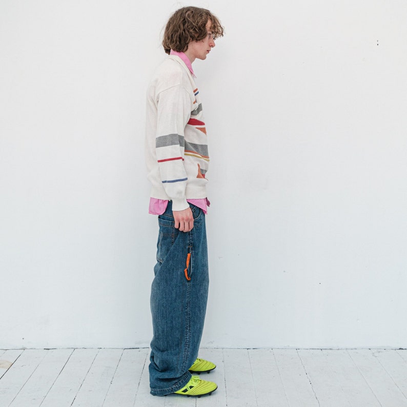 90s Vintage abstract print minimalistic jumper in off white