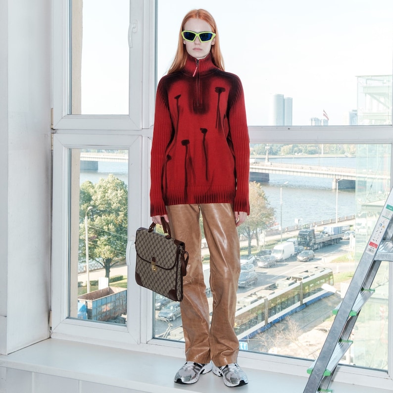 Vintage Y2K ribbed reworked mushroom jumper in red & black