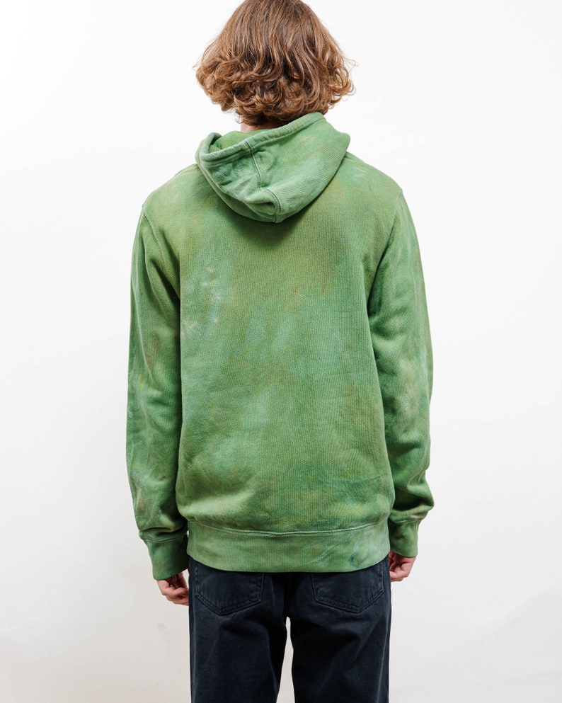 Vintage Reworked Green Tie Dye Spellout Hoodie Unisex M