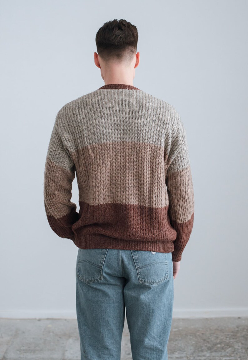 Vintage 80s Half Button Preppy Jumper in Brown Unisex L/XL