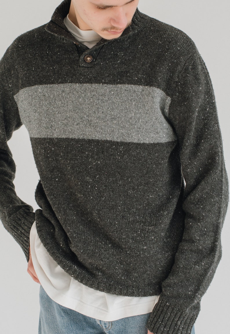 Vintage 90s Relaxed Fit High Neck Knitwear Jumper in Grey M