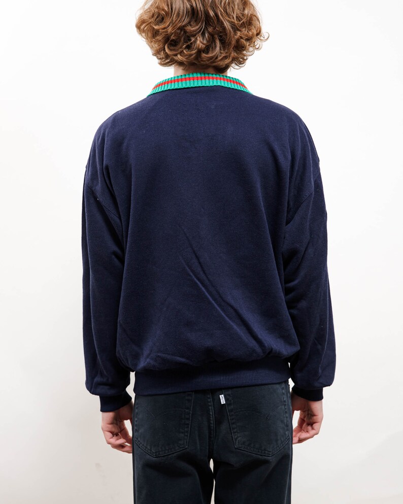 Vintage 80s Relaxed Navy Blue Crown Half Button Sweatshirt M