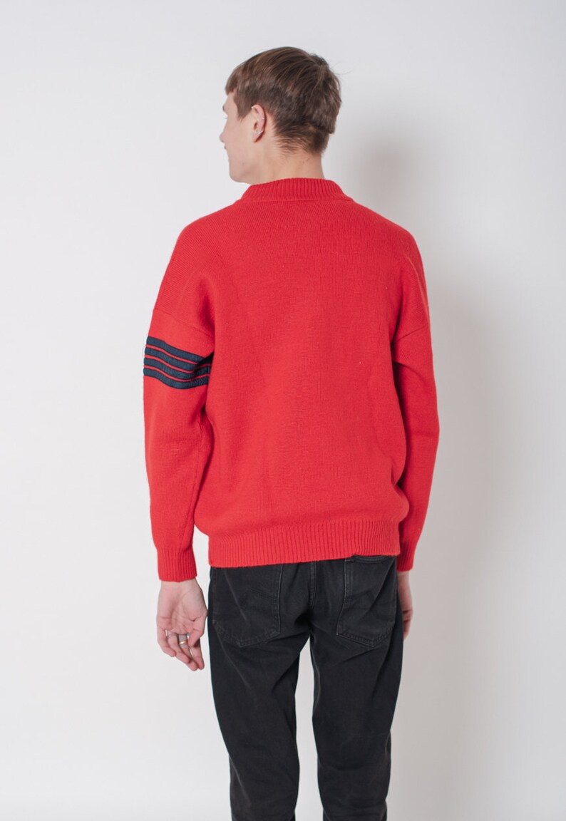 Vintage 90s Popper Fastening Neck Wool Jumper in Red Unisex