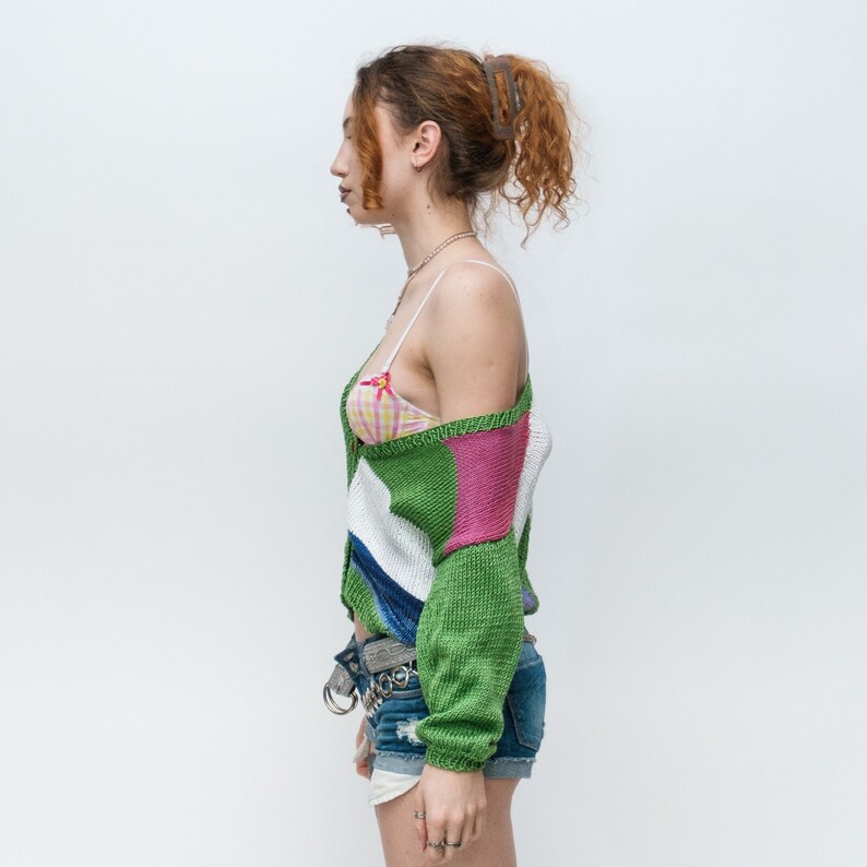 90s Vintage beautiful colorblock crochet cardigan in multi