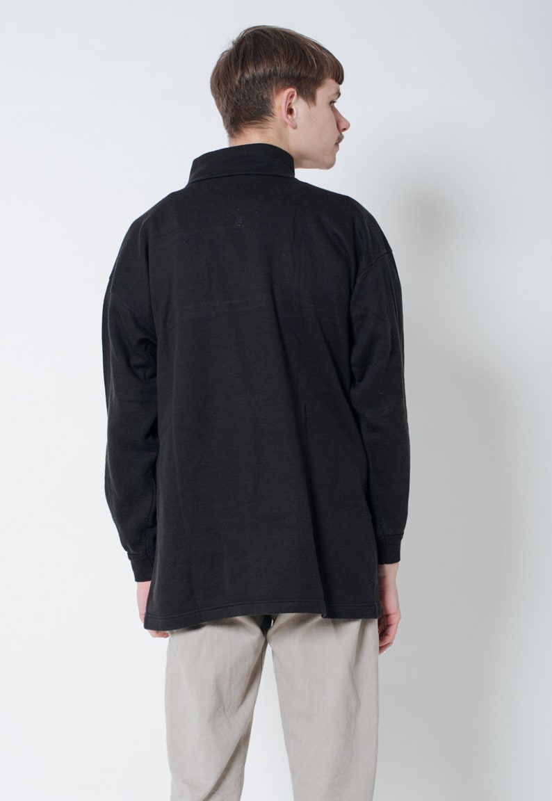 Vintage 90s Boxy Fit Half Zip Unisex Sweatshirt in Black M