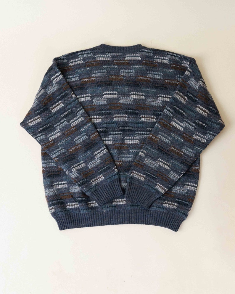 Vintage 80s Casual V Neck Striped Knit Wool Jumper Men M