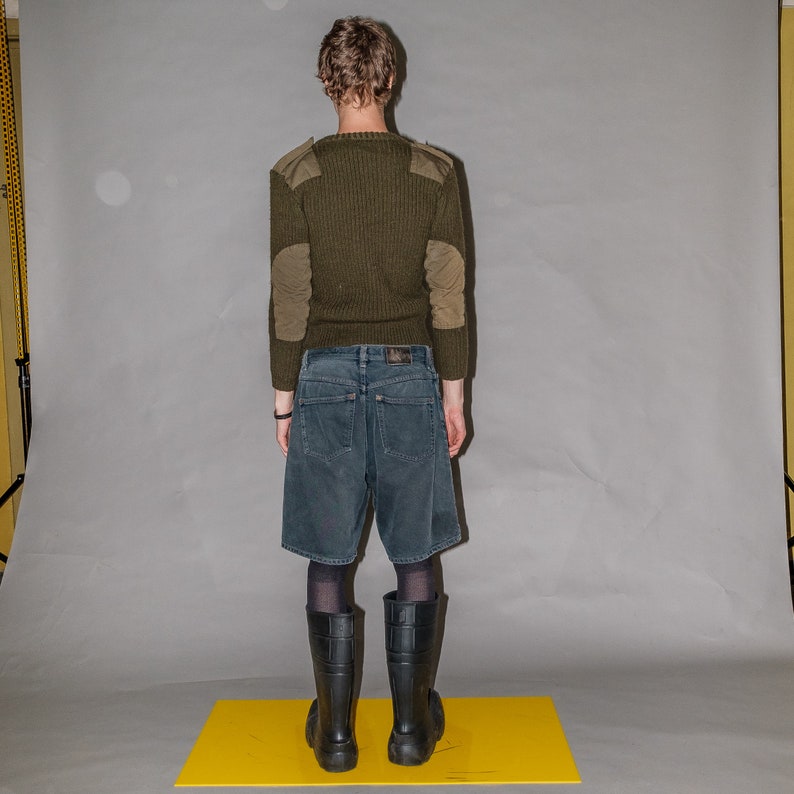 90s Vintage slim fit warm ribbed jumper in army green