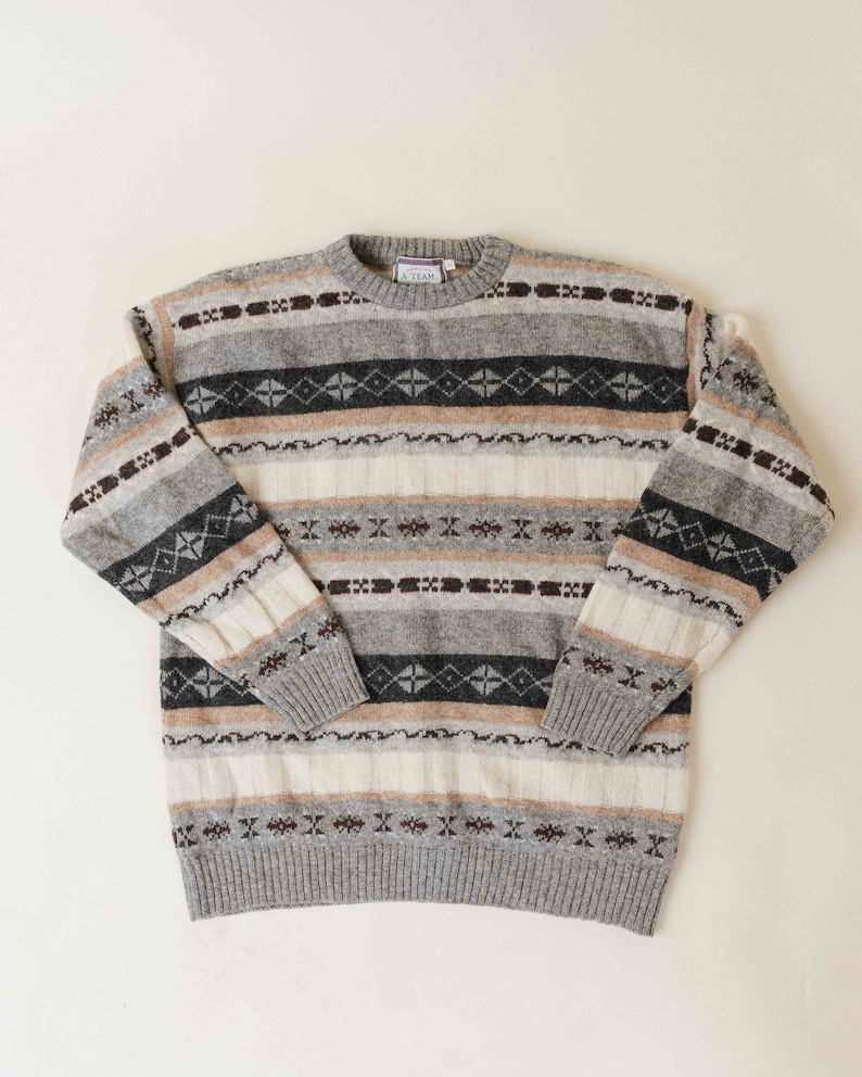 Vintage 90s Fair Isle Crew Neck Knit Wool Jumper Men M/L