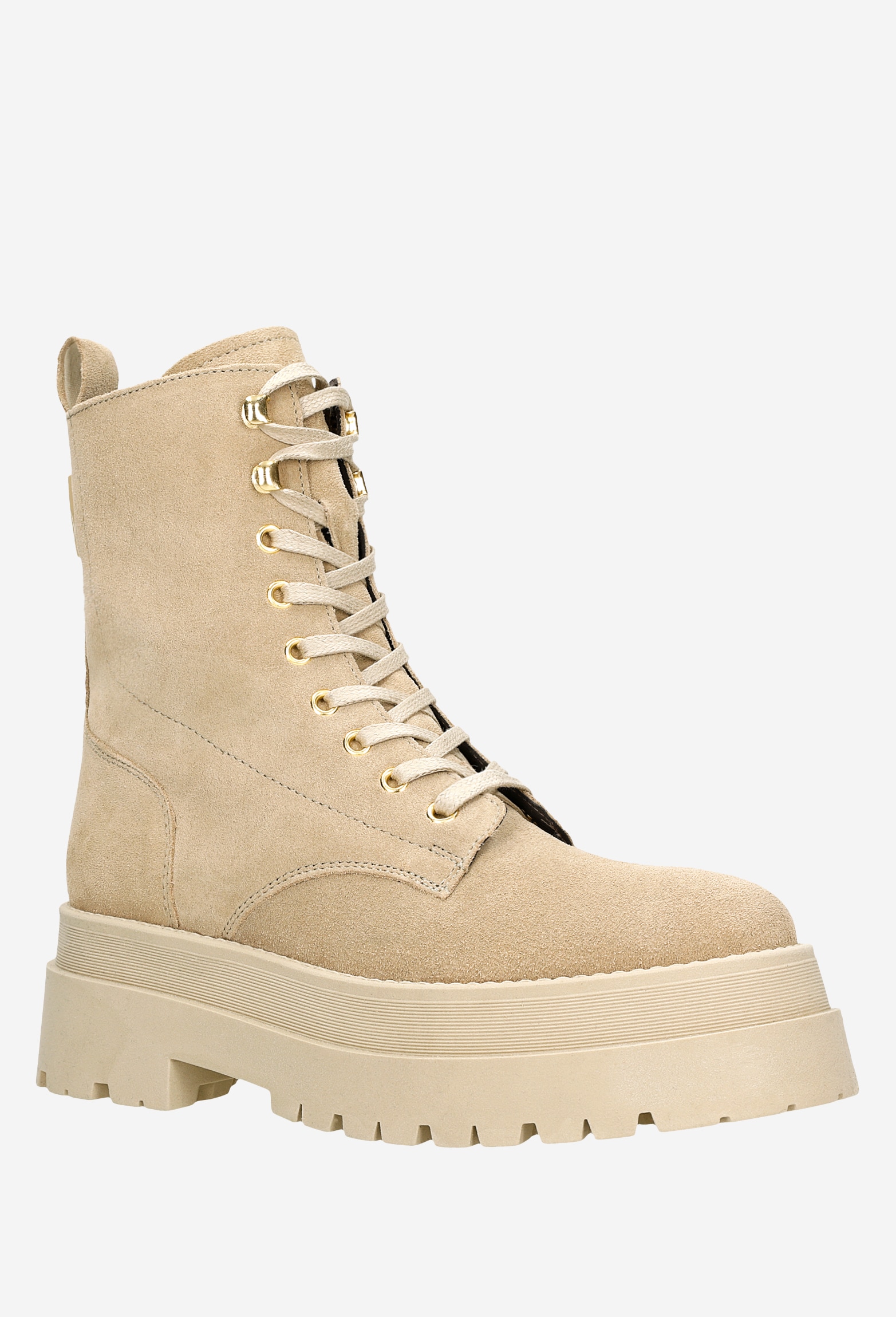 Beżowe trzewiki damskie na masywnej podeszwie