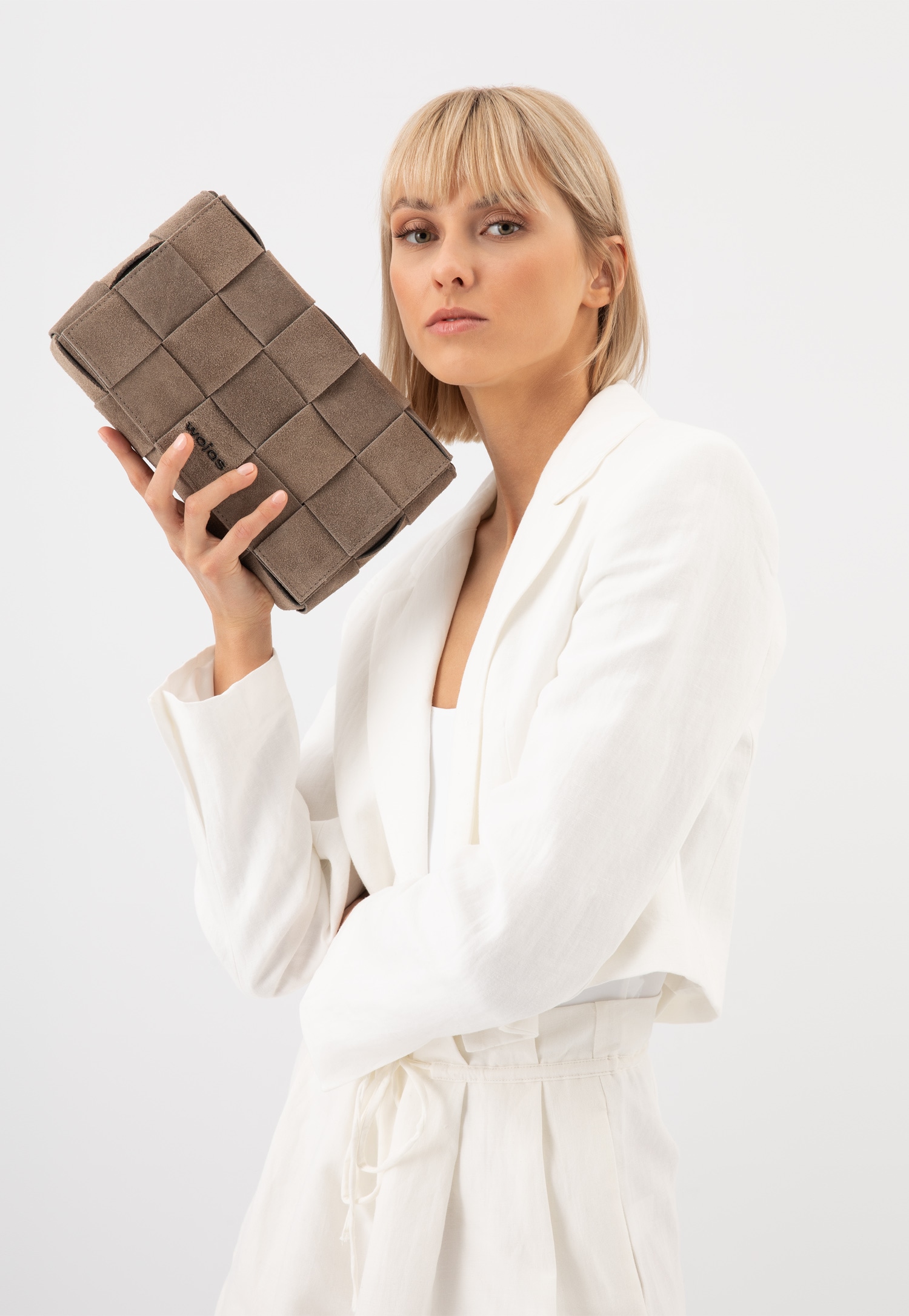 Beżowa przeplatana torebka skórzana