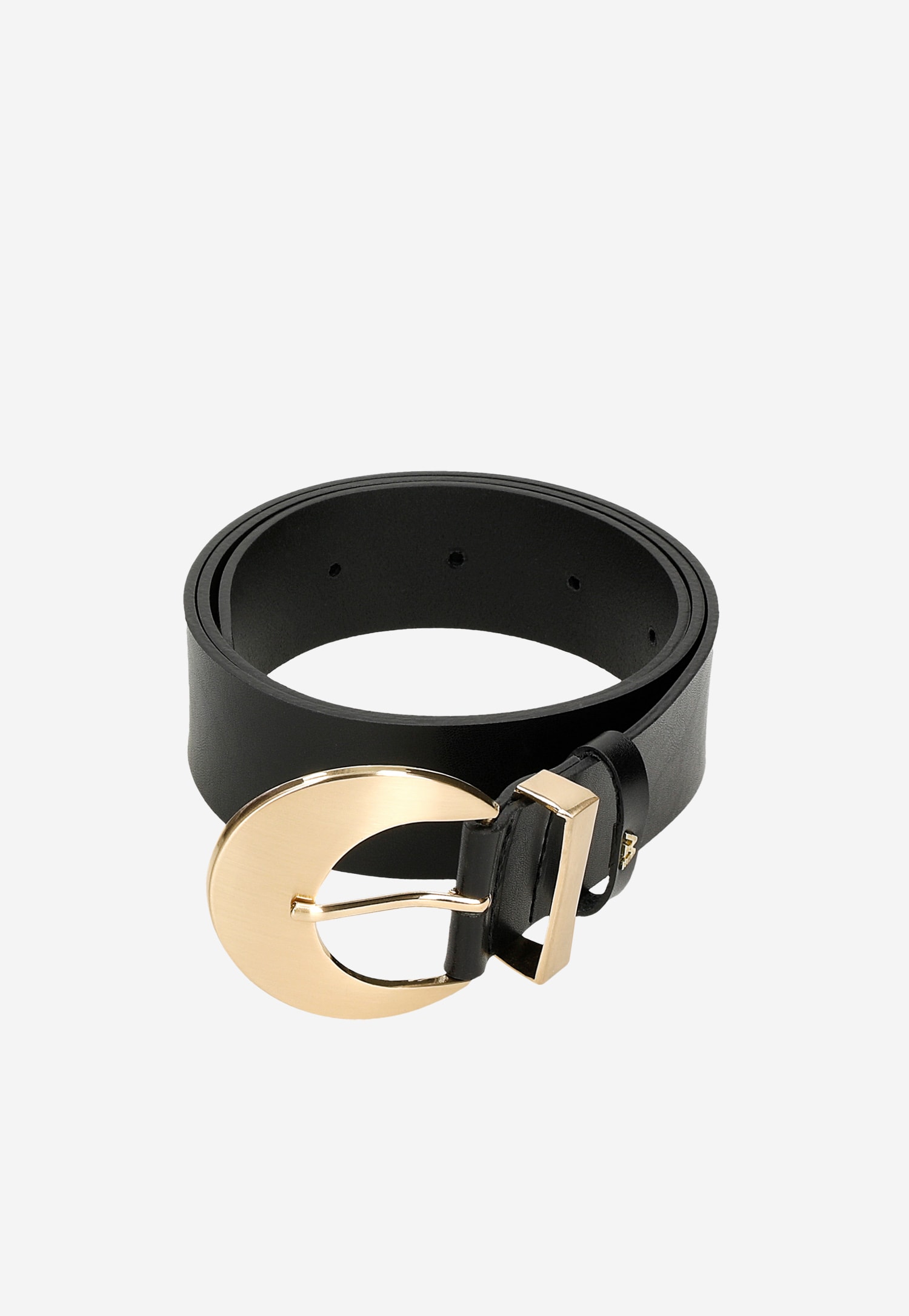 Czarny skórzany pasek damski z dużą klamrą