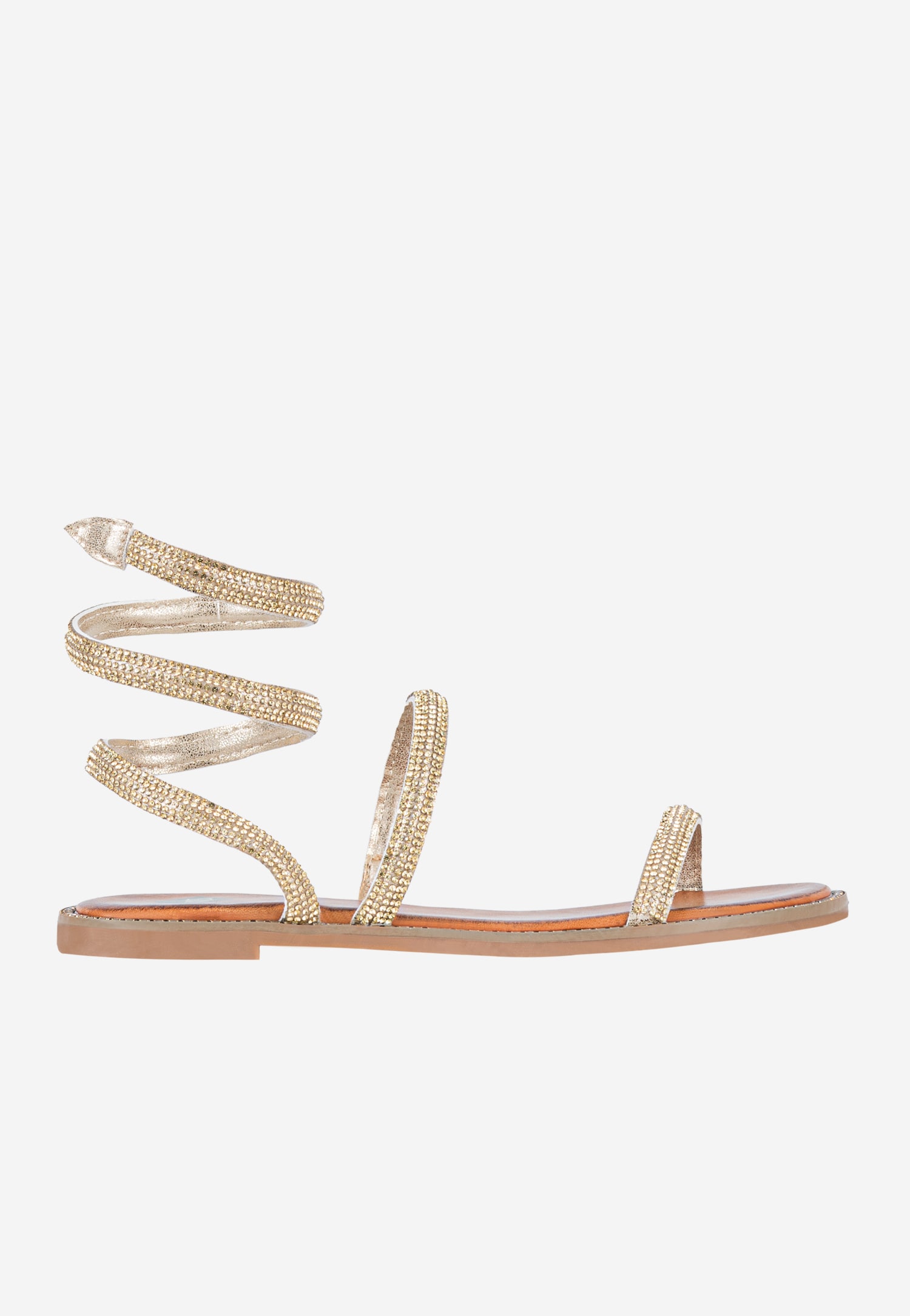 WJS płaskie sandały ze sprężyną z kryształkami wokół łydki