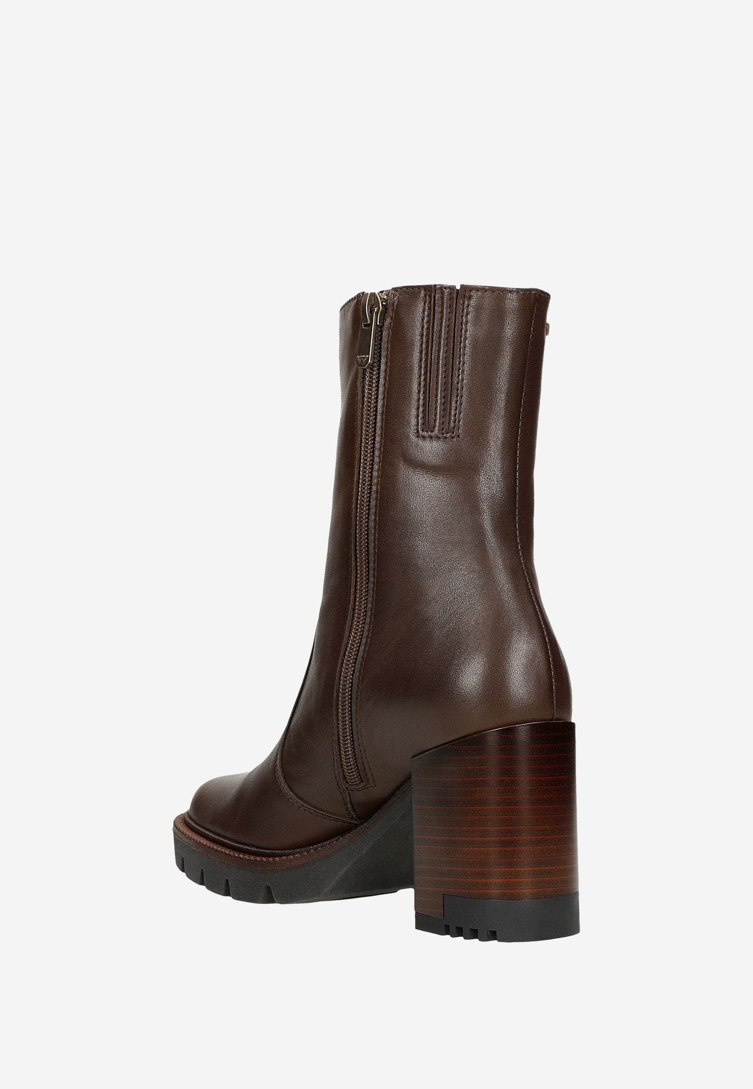 Czarne botki damskie na brązowym obcasie