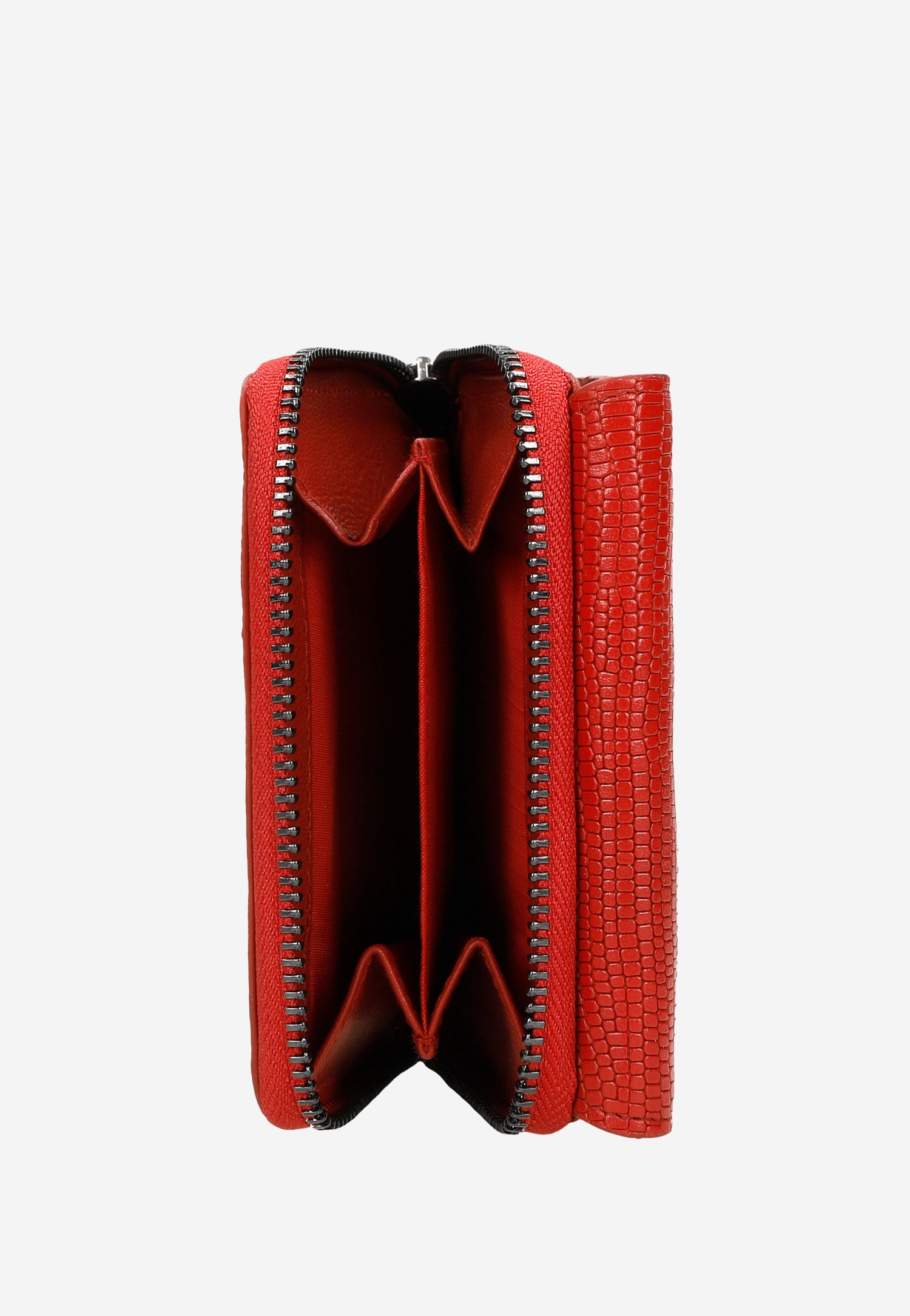 Czerwony lakierowany portfel damski z tłoczeniem