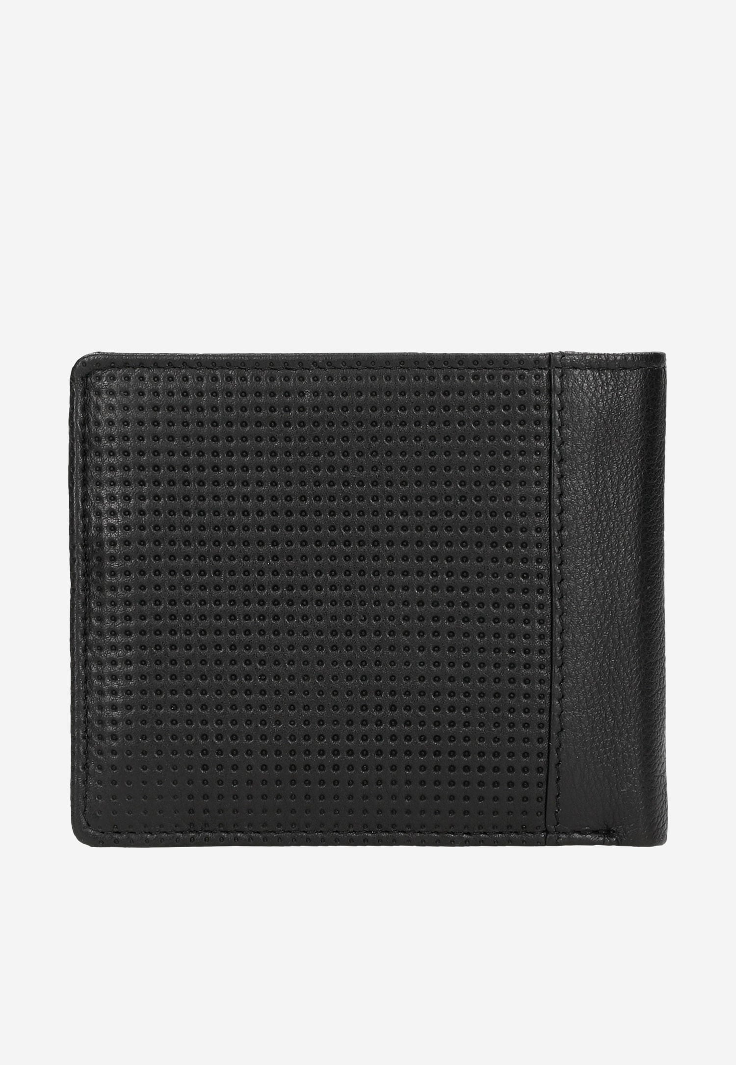 Czarny portfel męski ze skóry licowej z pionowym czerwonym paskiem