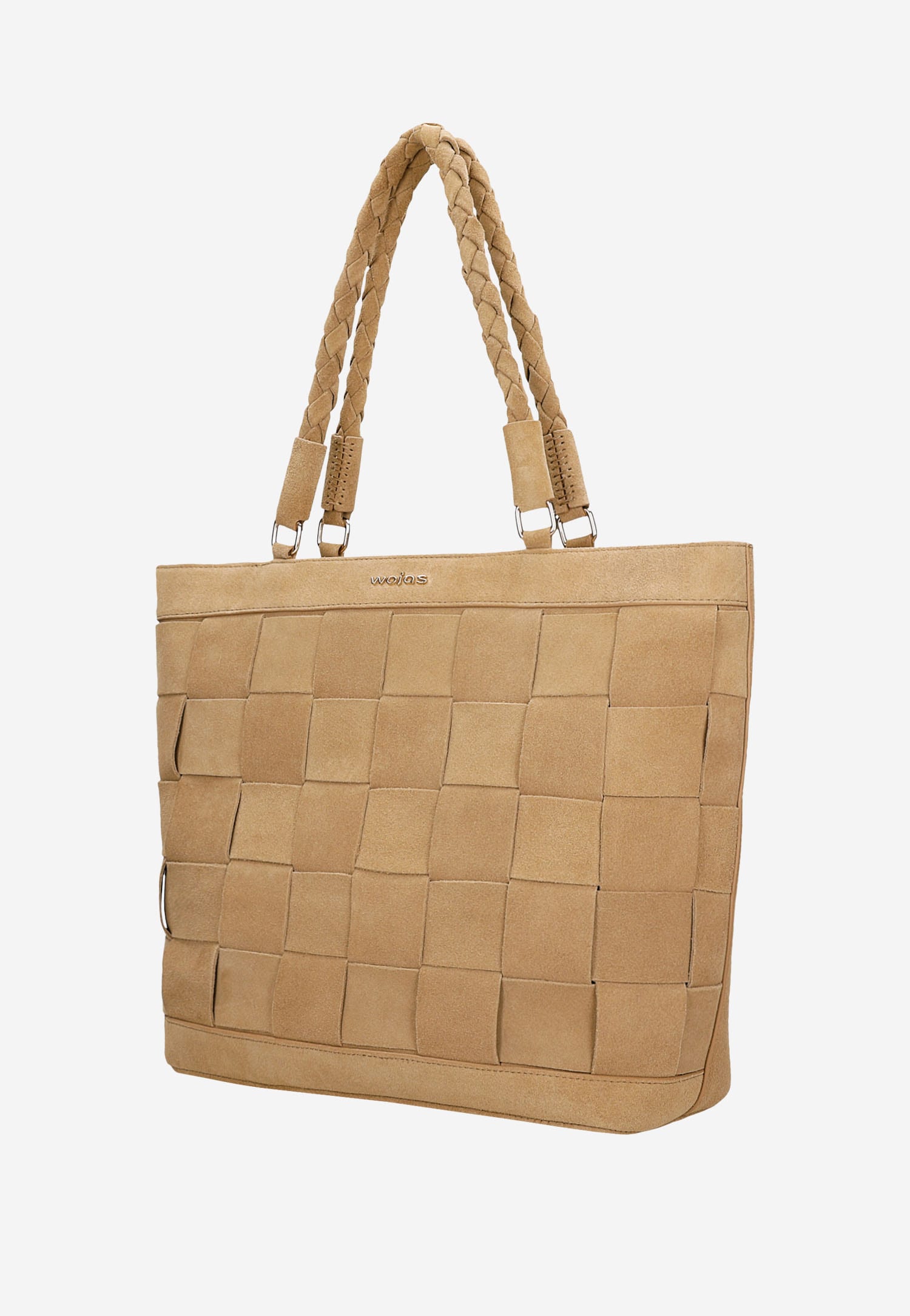 Duża pleciona torebka damska w kolorze beżowym