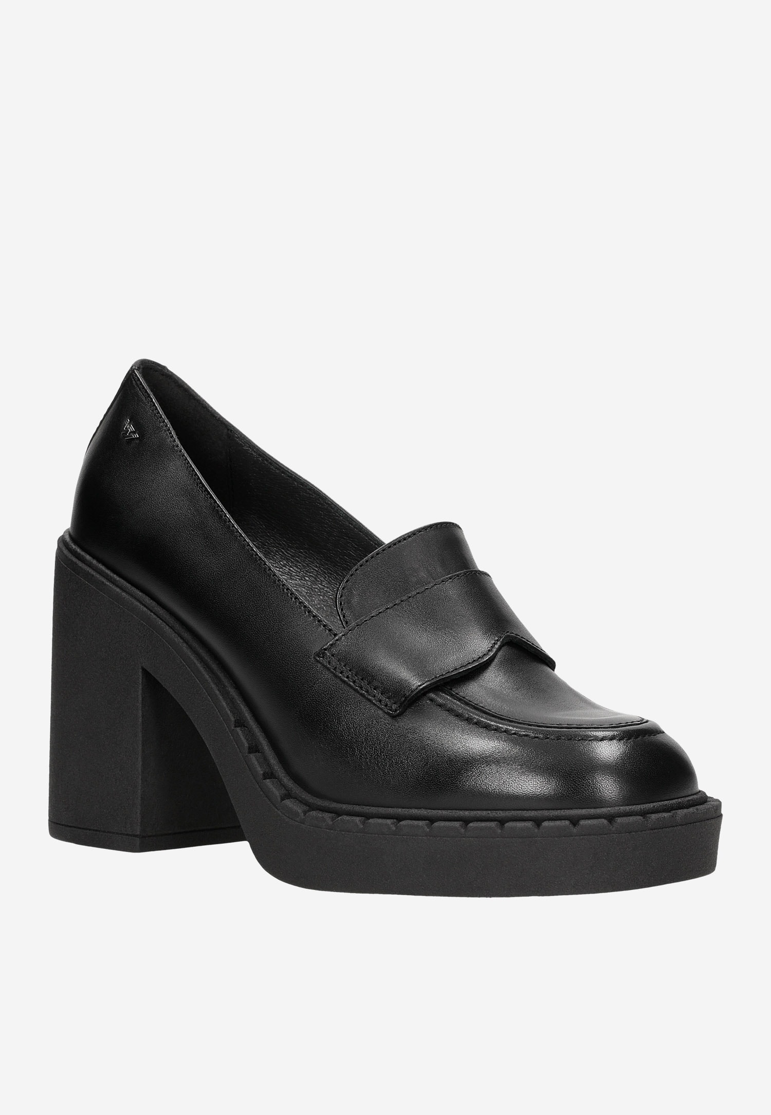 Czarne mokasyny damskie na masywnym obcasie