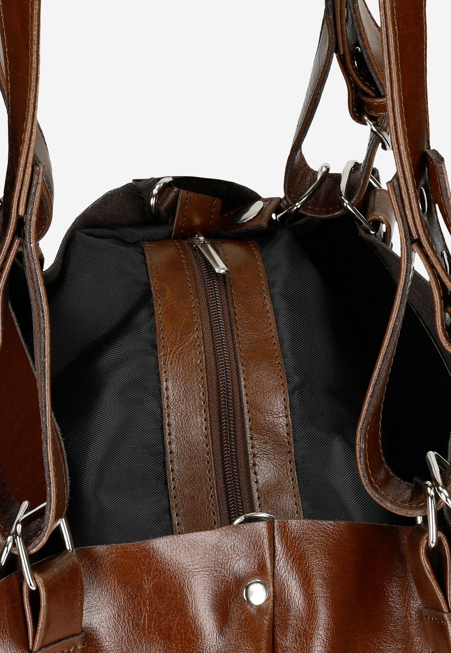 Pojemna skórzana torebka damska w kolorze brązowym