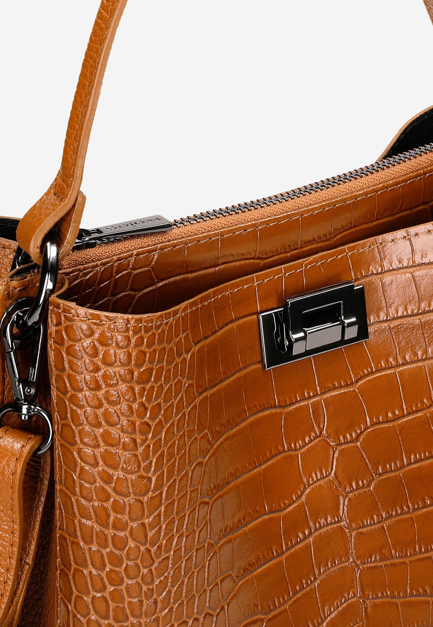 Duża ciemnobrązowa torebka damska kuferek z tłoczeniem