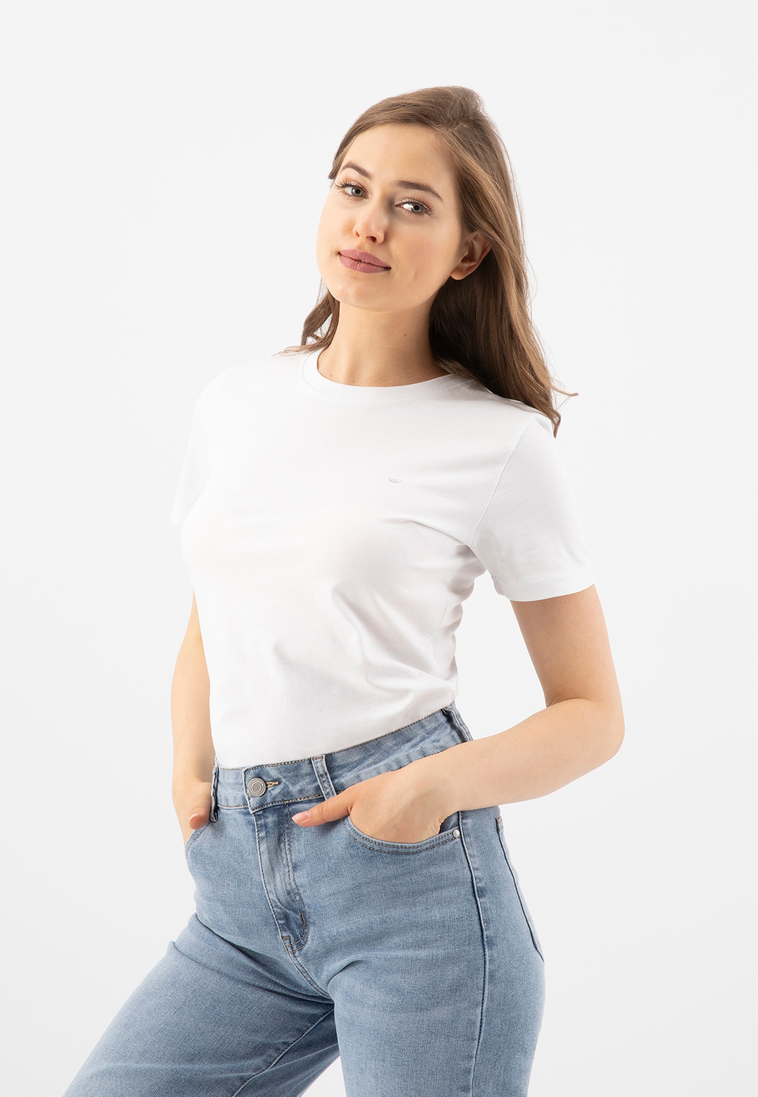 Biała bawełniana koszulka z okrągłym dekoltem