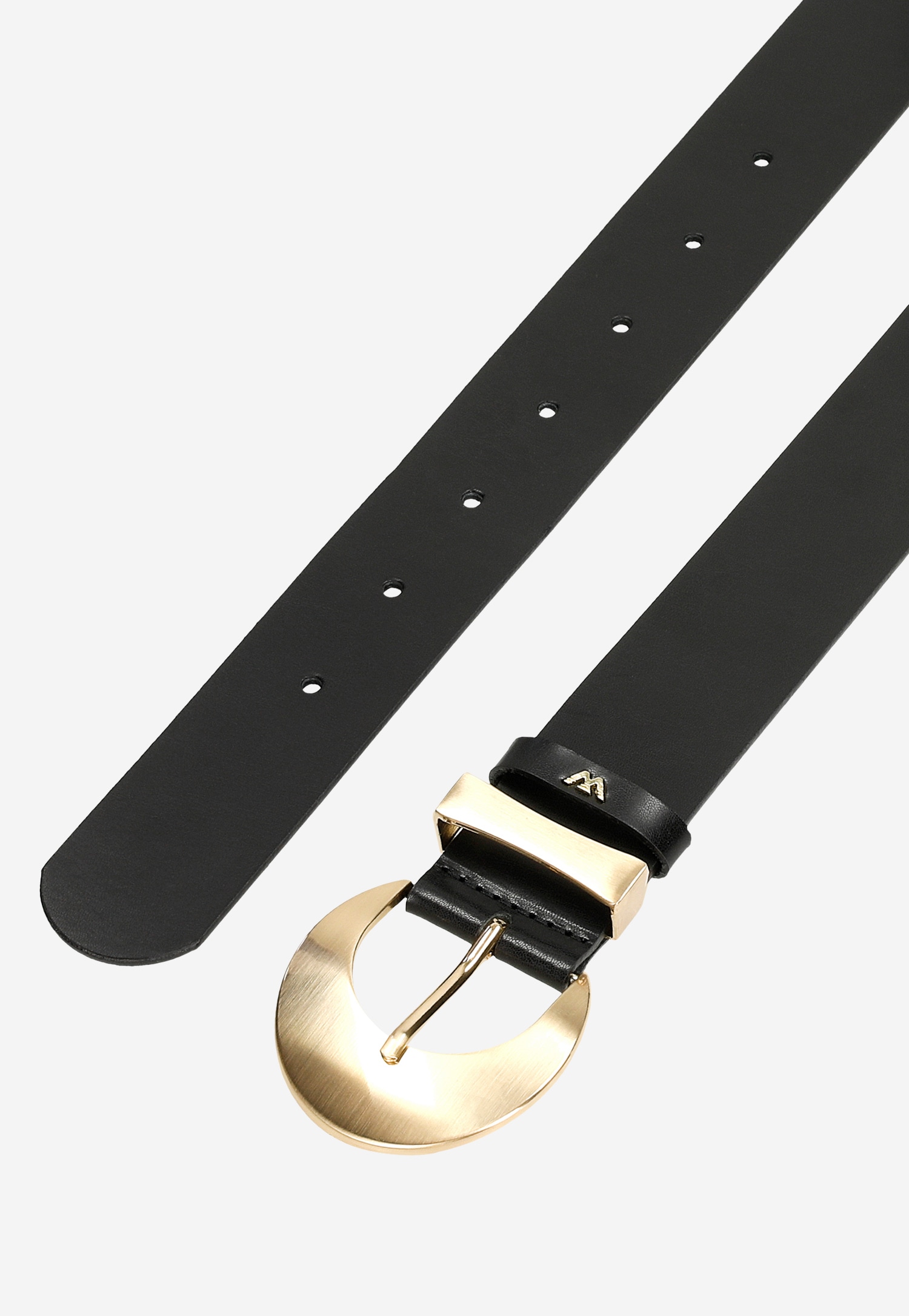 Czarny skórzany pasek damski z dużą klamrą