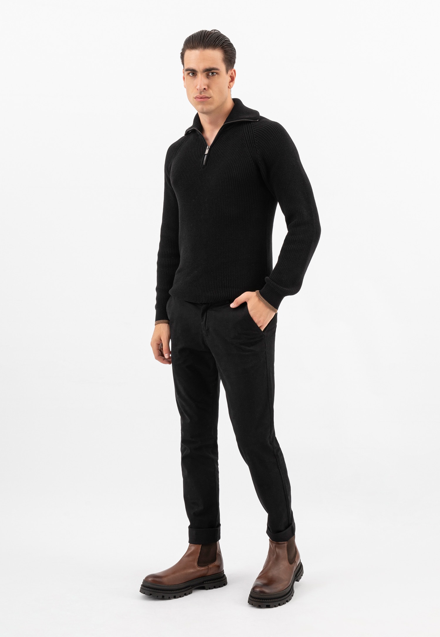 Wysokie skórzane sztyblety męskie brązowe