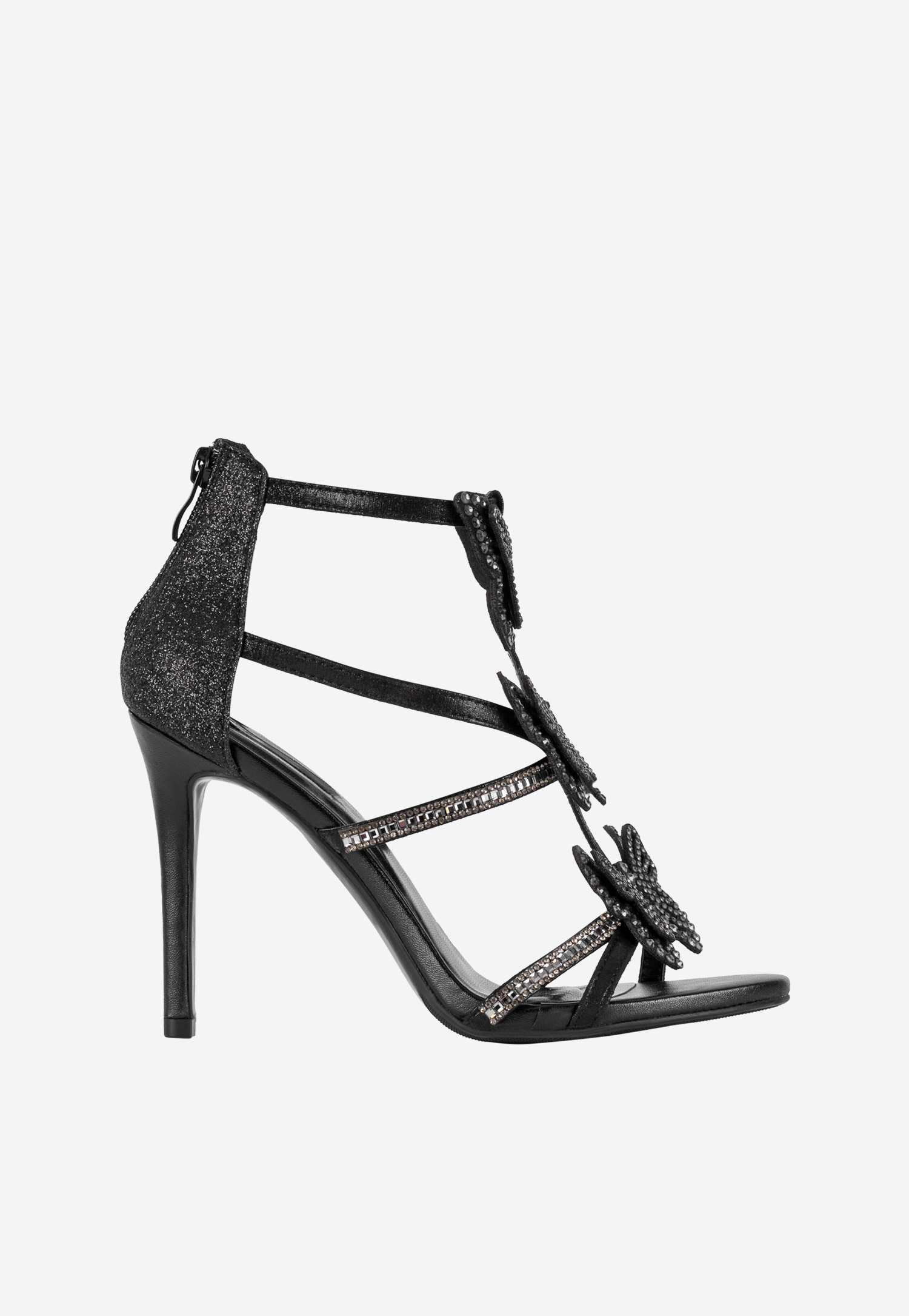 WJS czarne sandały damskie z motylkami