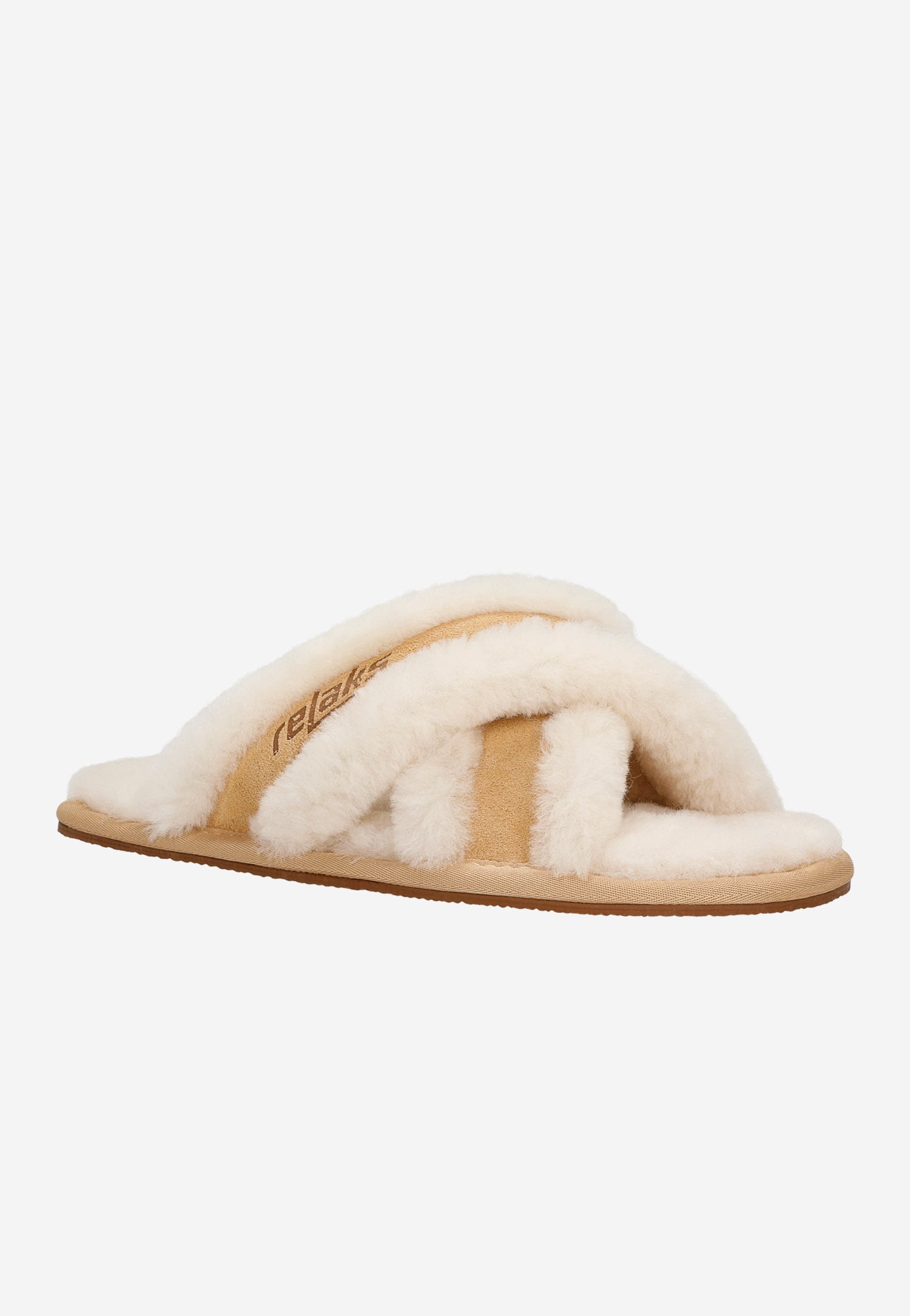 RELAKS beżowe pantofle damskie puchate