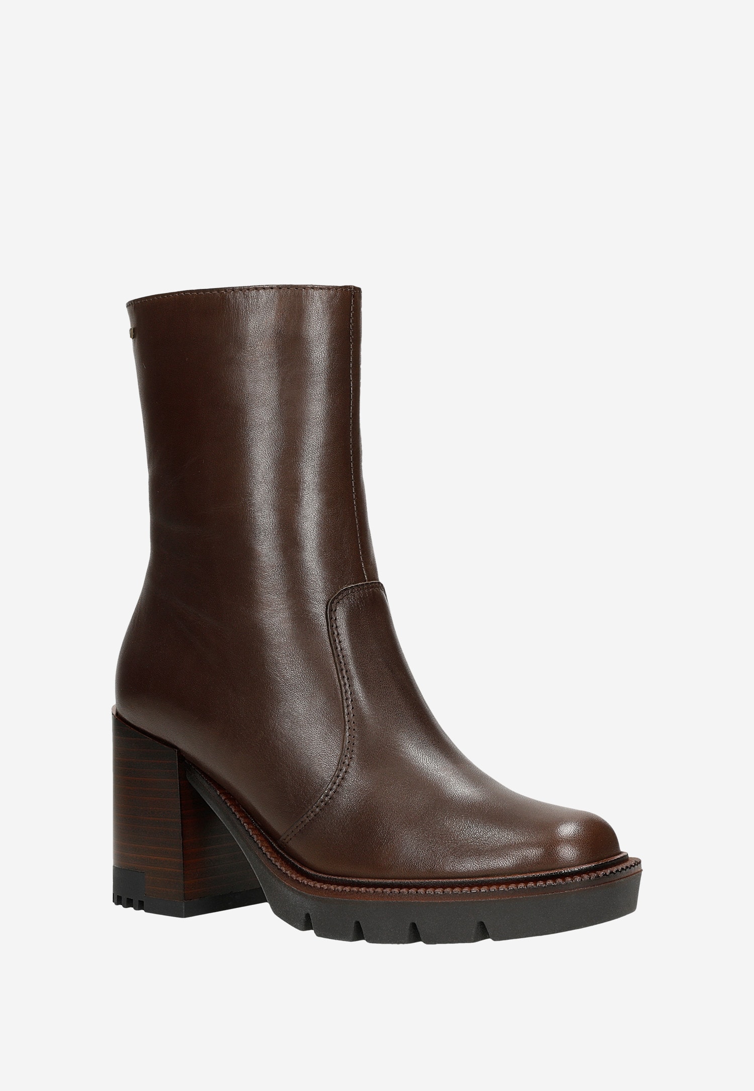 Czarne botki damskie na brązowym obcasie