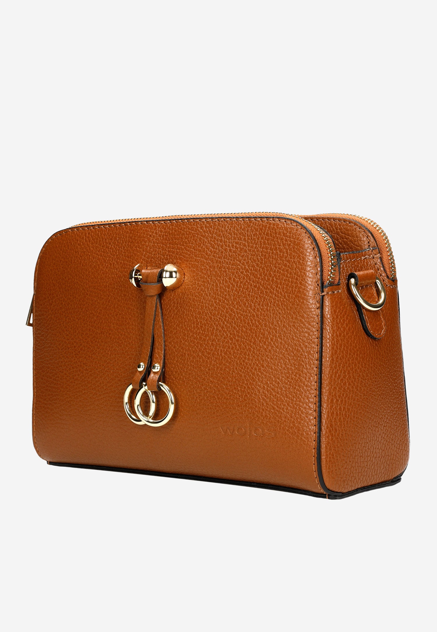 Mała torebka damska z ozdobnymi kółkami na skórzanych paskach