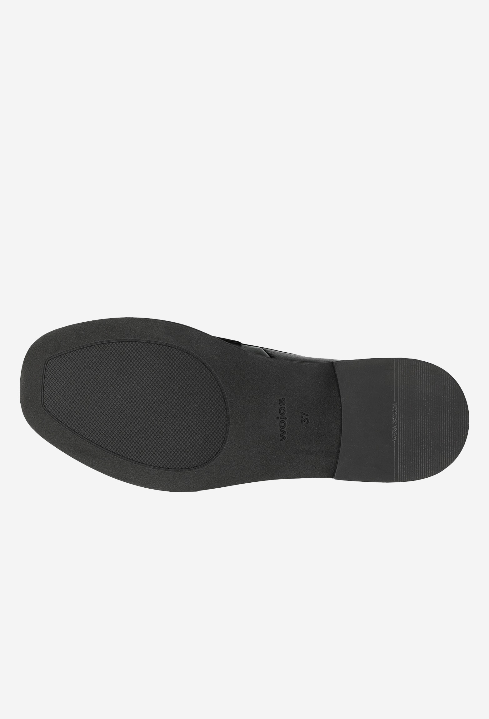 Czarne lakierowane mokasyny damskie ze złotą ozdobą