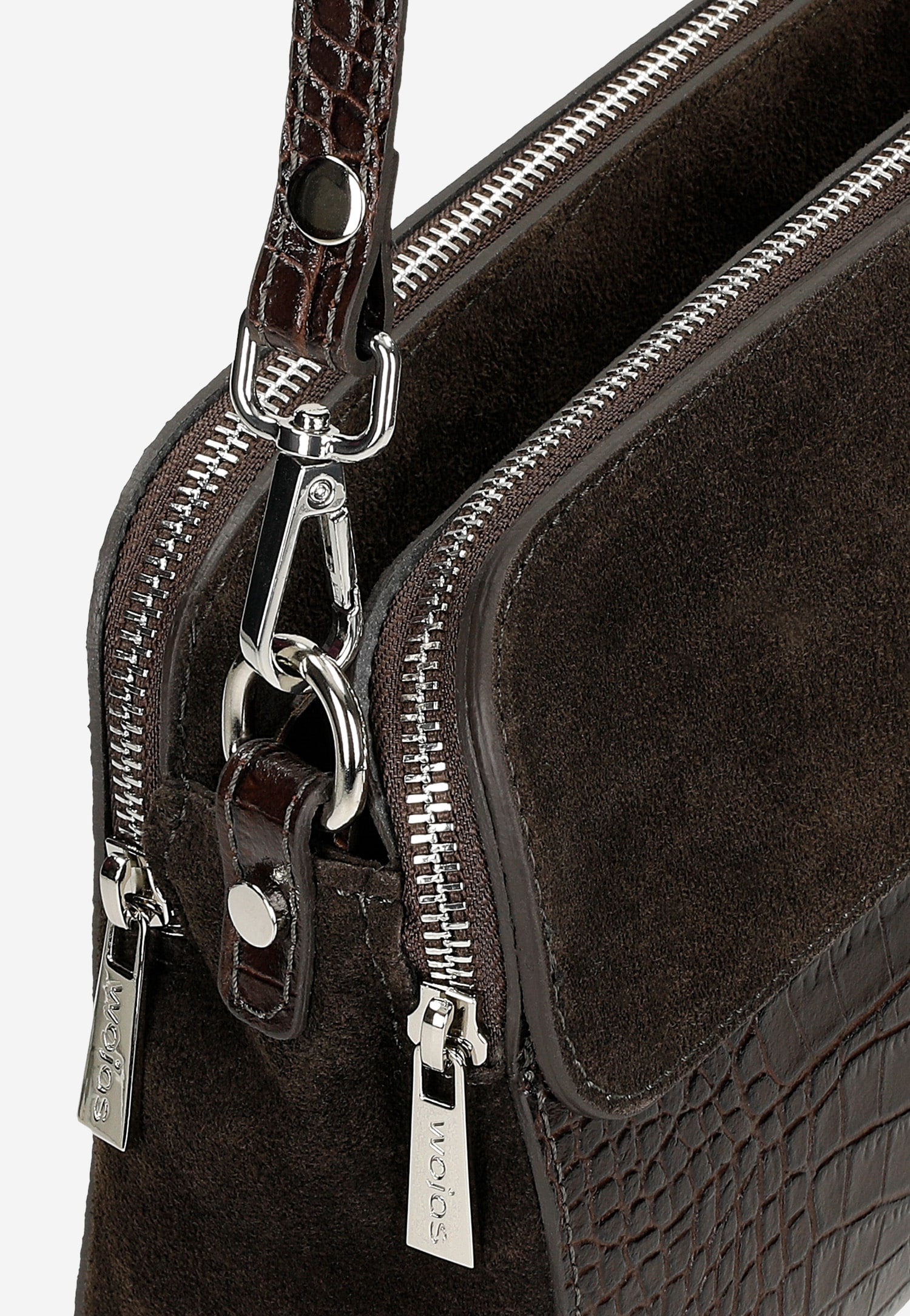 Ciemnobrązowa torebka damska z tłoczoną skórą