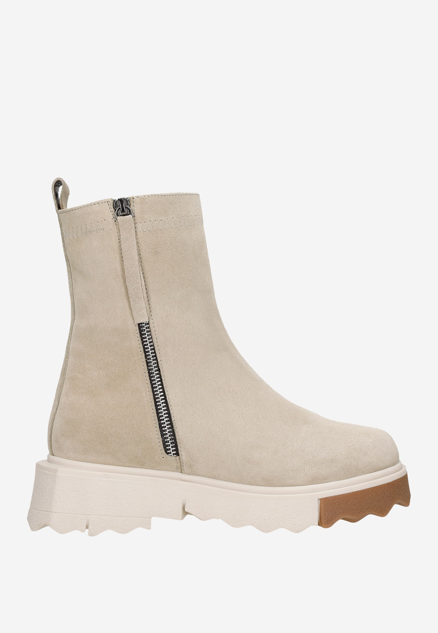 Beżowe botki damskie na podeszwie z kontrastową wstawką