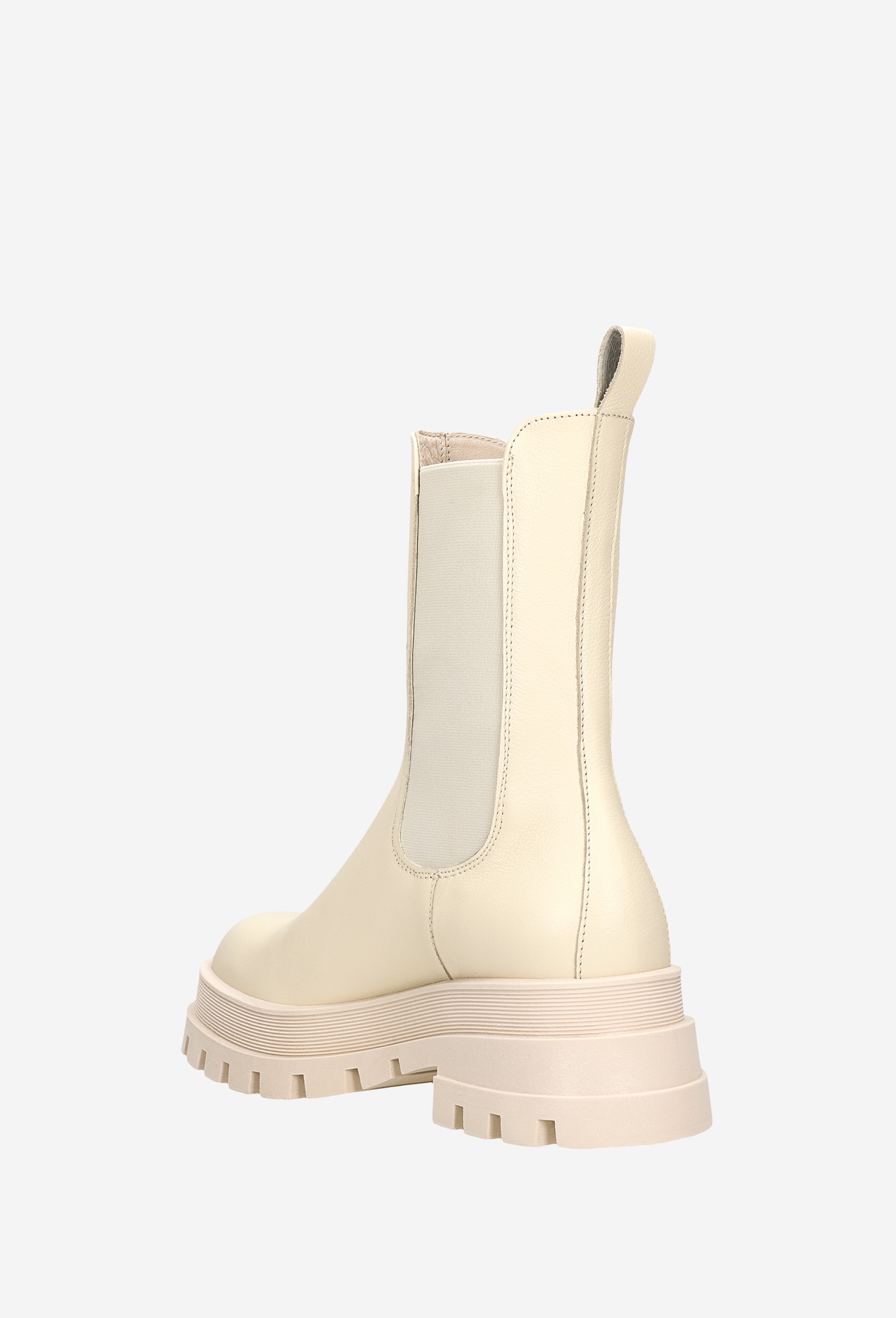 Beżowe designerskie botki damskie z wysoką cholewką