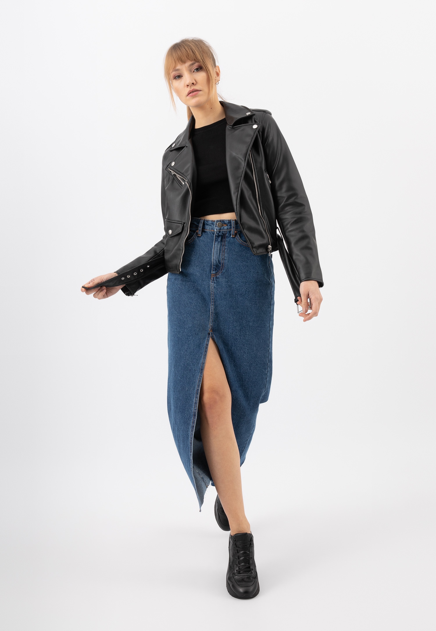 Czarne skórzane sneakersy damskie