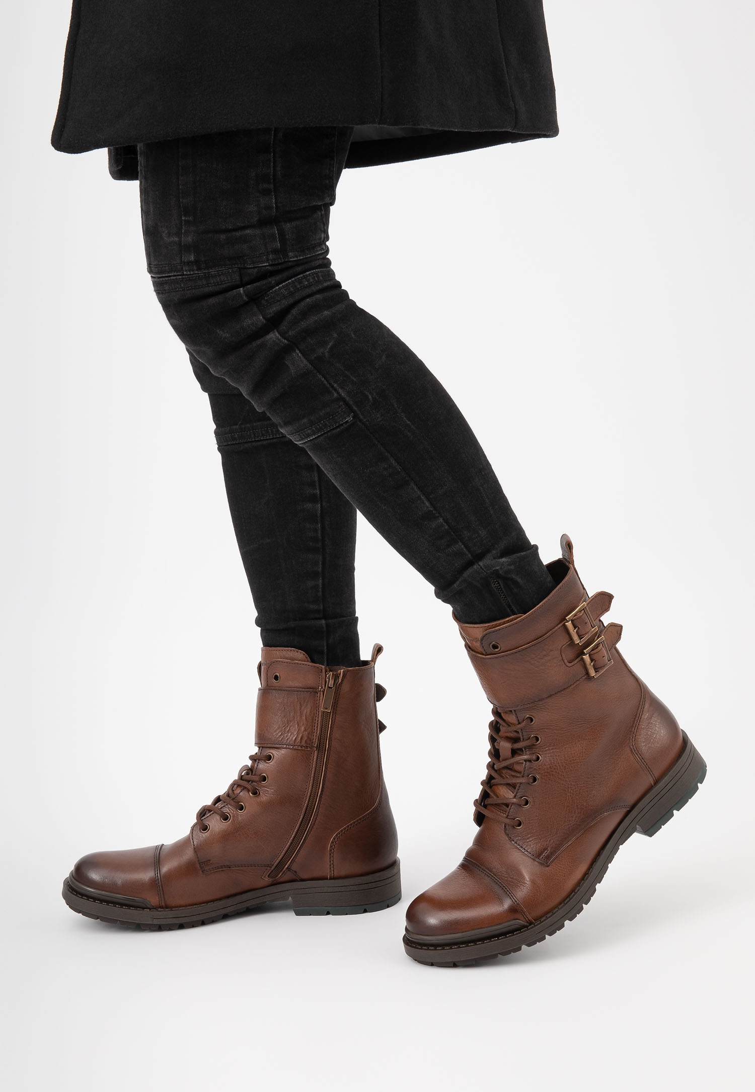 Brązowe wysokie bikery męskie ocieplane