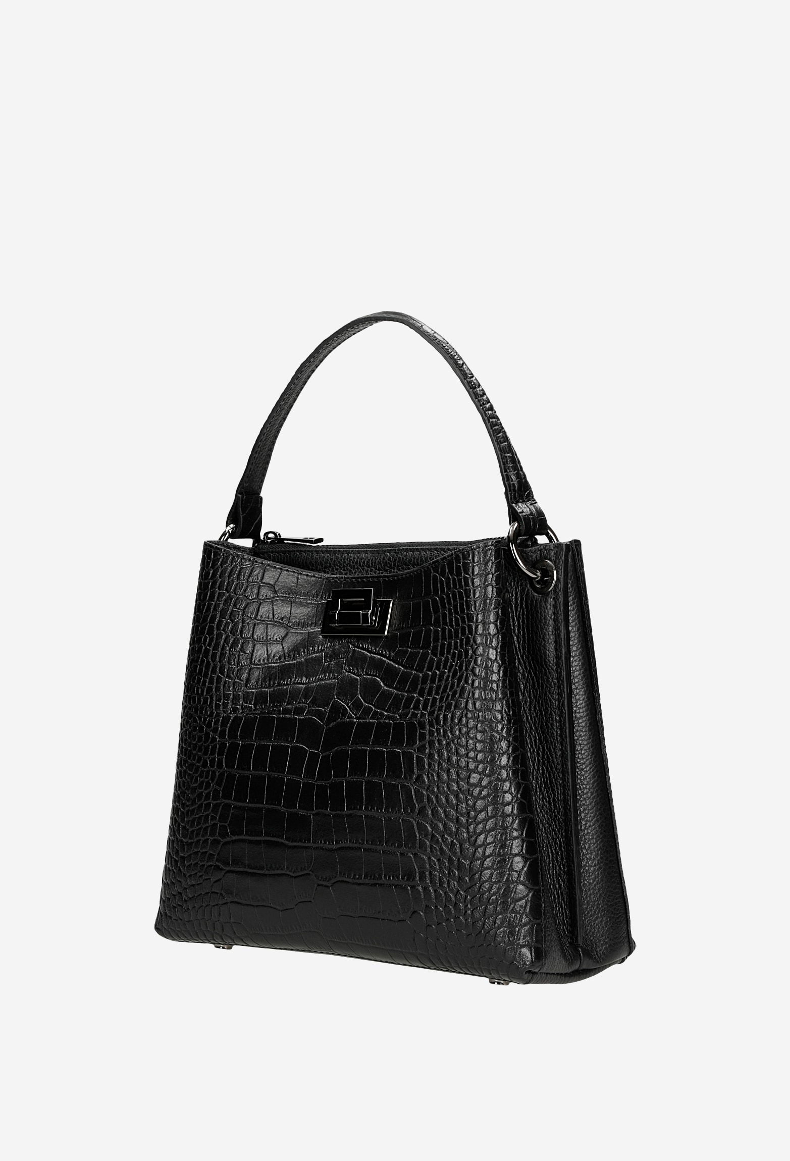 Czarna torebka damska z imitacją krokodylej skóry